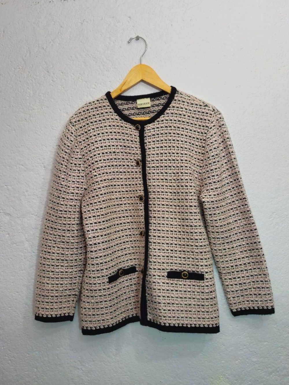 Classic Women's Pink Tweed Jacket with Black Trim EU 38